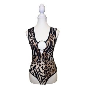 Bodysuit Animal Print Ring Cutout Y2K Fashion Nova Medium Clubwear